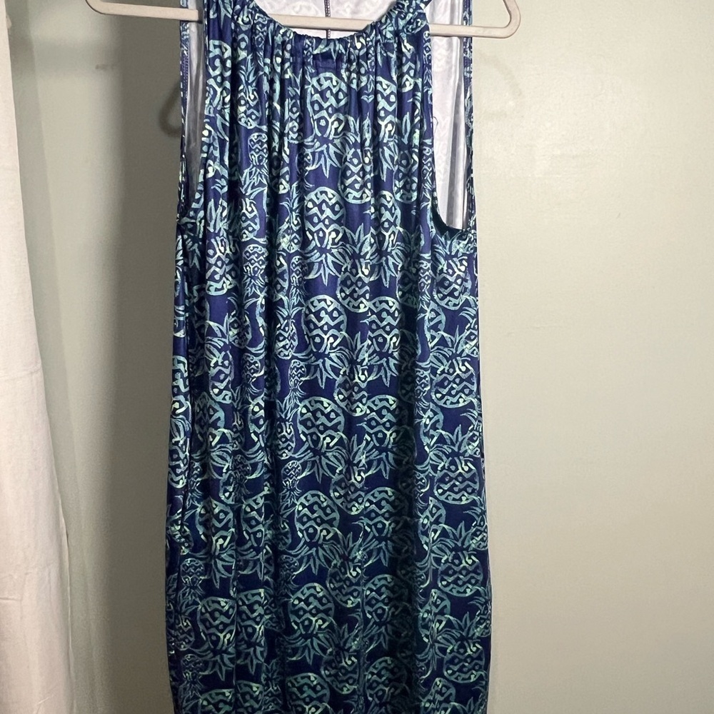 Suzanne Betro Blue and Green Patterned Dress